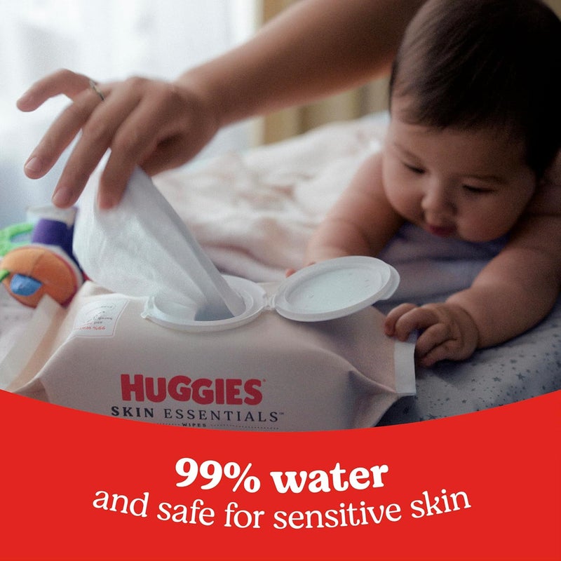 HUGGIES Skin Essentials Baby Wipes, Hypoallergenic, 99% Water, 2 Flip Top Packs (112 Wipes Total) - Image 4